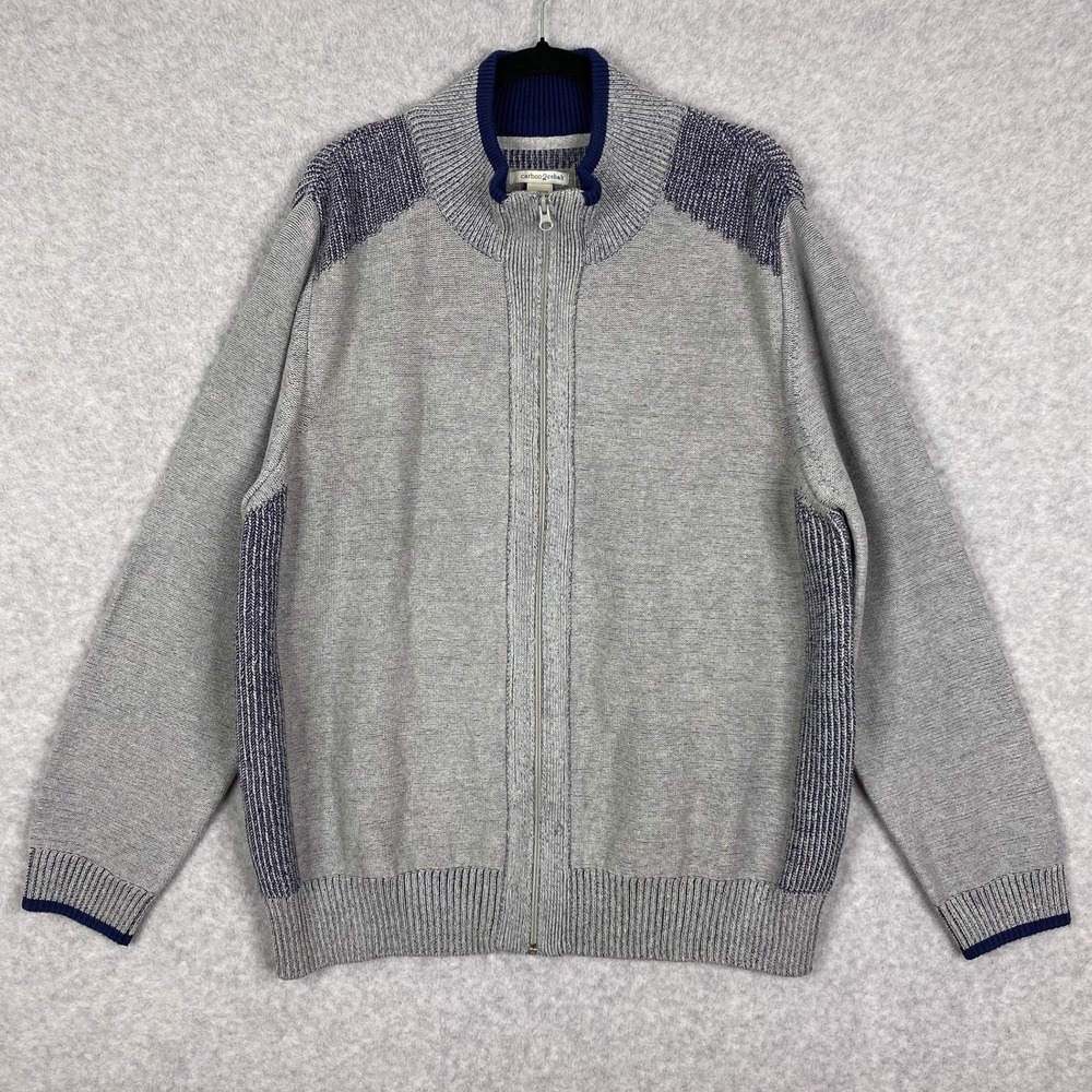 Carbon2Cobalt Sweater Mens XL Grey Full Zip Cardigan Ribbed Mock Neck